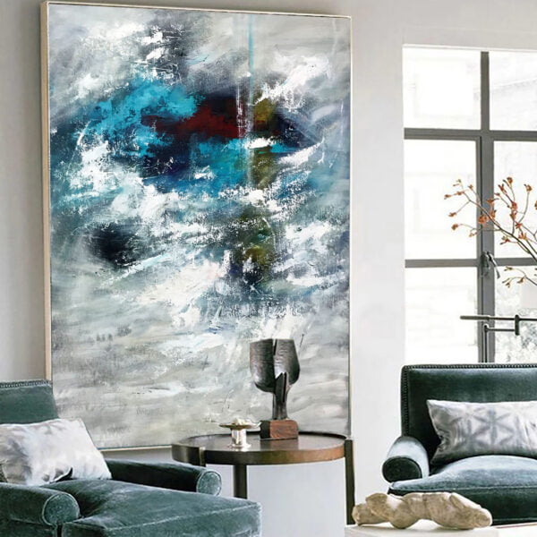 Blue & White Hand-Painted Abstract Art