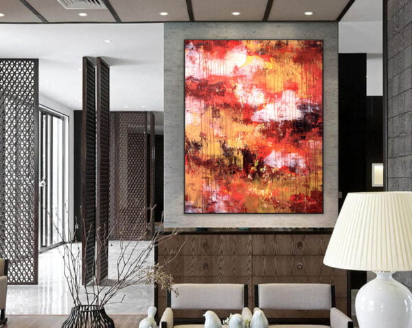 Red, White And Golden Hand Painted Abstract Art