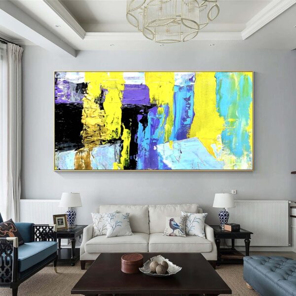 Yellow, Blue And Black Hand-Painted Abstract Art