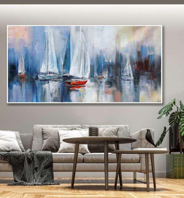 Yellow And Orange Yacht Painting on Canvas